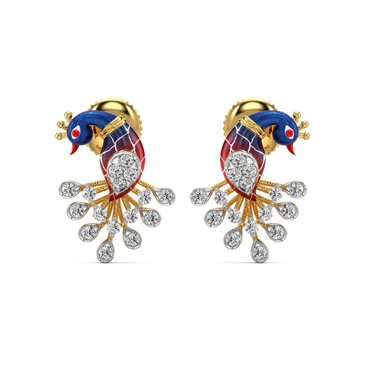 Peafowl Harmony Earrings-Yellow Gold