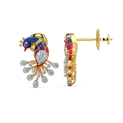 Peafowl Harmony Earrings-Yellow Gold