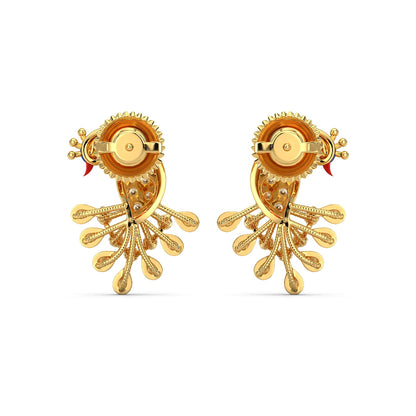 Peafowl Harmony Earrings-Yellow Gold