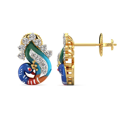 Dazzling Tail Fan Earrings-Yellow Gold