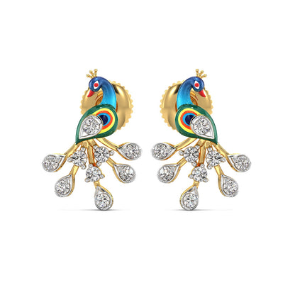 Splendid Peacock Earrings-Yellow Gold
