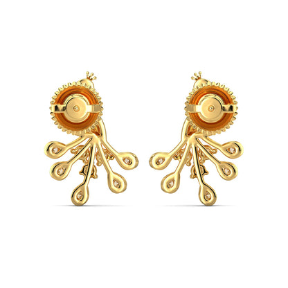 Splendid Peacock Earrings-Yellow Gold