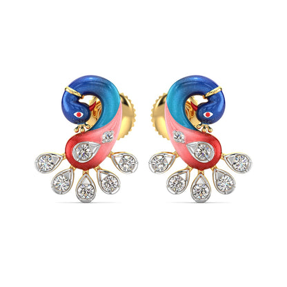 Dancing Peacock Earrings-Yellow Gold
