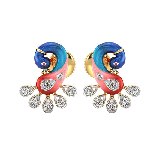 Dancing Peacock Earrings-Yellow Gold