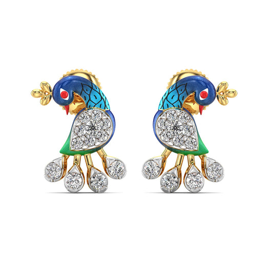 Elegant Peacock Earrings-Yellow Gold