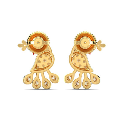 Elegant Peacock Earrings-Yellow Gold