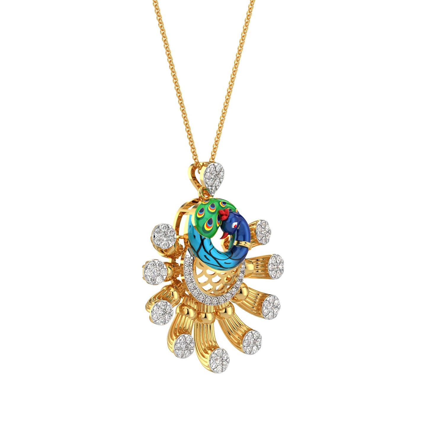 Sparkle Peacock Pendant-Yellow Gold