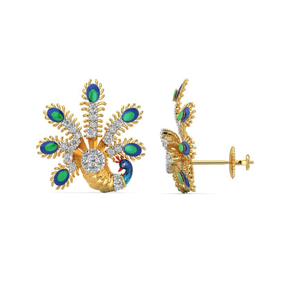 Luminescent Peacock Earrings-Yellow Gold