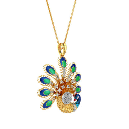 Luminescent Peacock Pendant-Yellow Gold