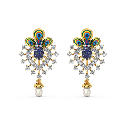Exquisite Peacock Earrings-Yellow Gold