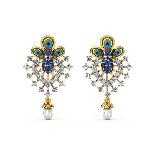 Exquisite Peacock Earrings-Yellow Gold