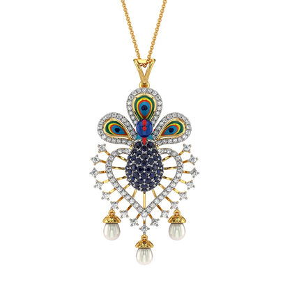 Exquisite Peacock Pendant-Yellow Gold