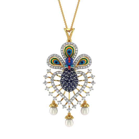 Exquisite Peacock Pendant-Yellow Gold