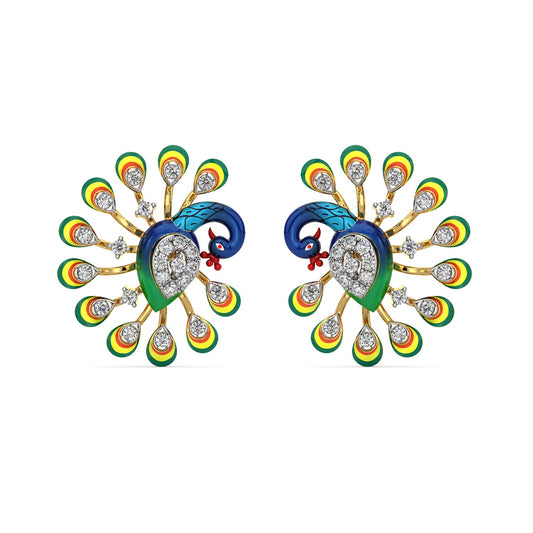 Royal Feather Peacock Earrings-Yellow Gold