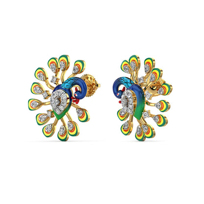 Royal Feather Peacock Earrings-Yellow Gold