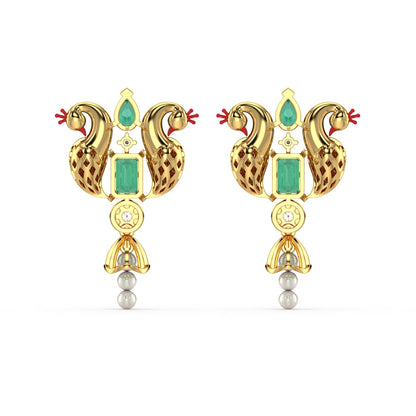 Radiant Peacock Gemstone Earrings-Yellow Gold