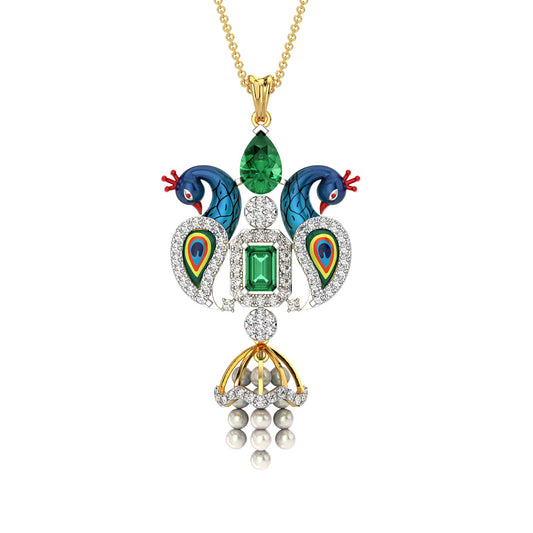 Radiant Peacock Gemstone Pendant-Yellow Gold