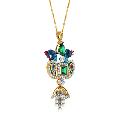 Radiant Peacock Gemstone Pendant-Yellow Gold