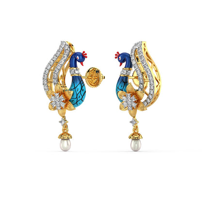 Peacock Treasures Earrings-Yellow Gold