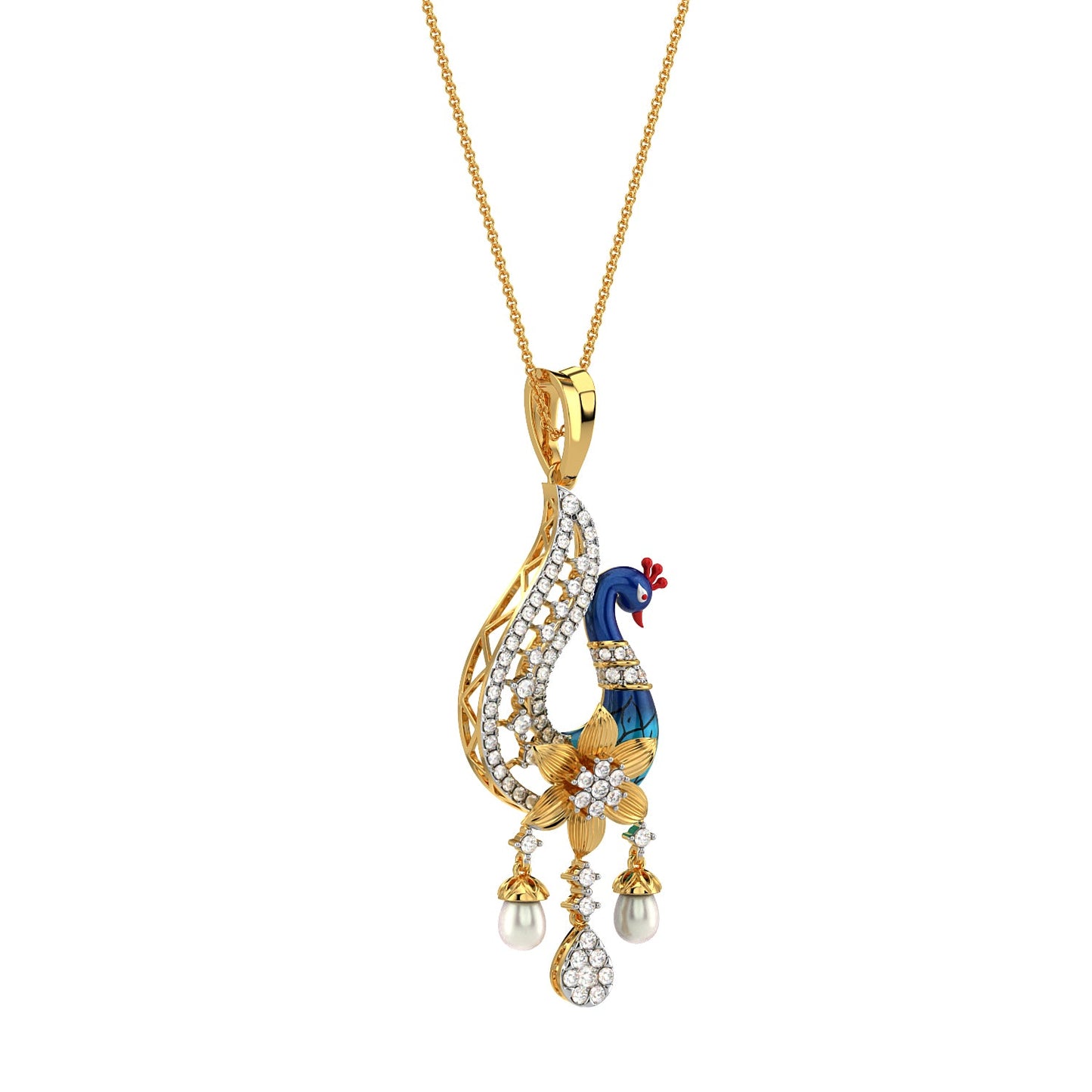 Peacock Treasures Pendant-Yellow Gold