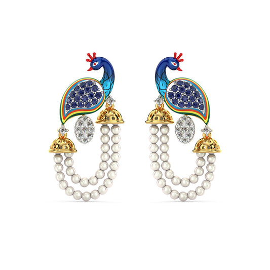 Radiant Peacock Pearl Earrings-Yellow Gold
