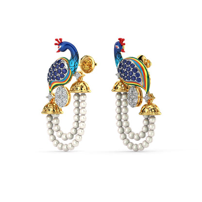 Radiant Peacock Pearl Earrings-Yellow Gold