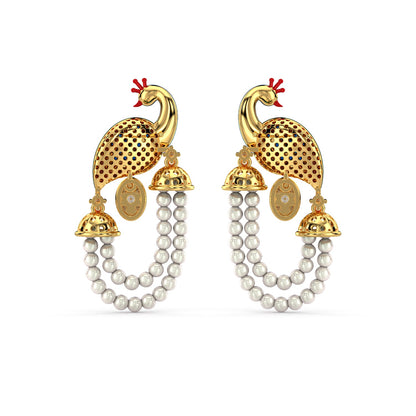 Radiant Peacock Pearl Earrings-Yellow Gold