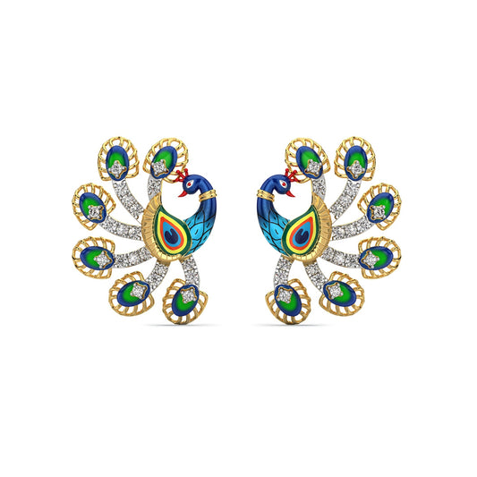 Gilded Peacock Diamond Earrings-Yellow Gold