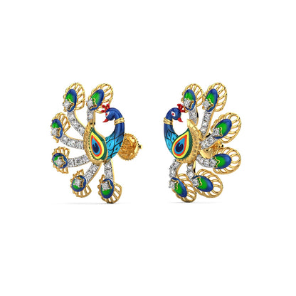 Gilded Peacock Diamond Earrings-Yellow Gold