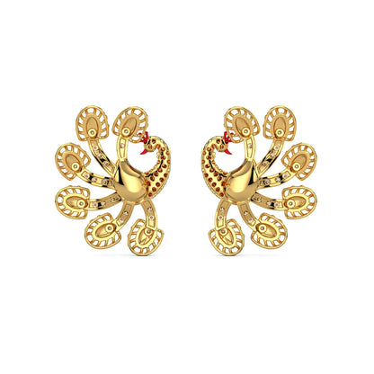 Gilded Peacock Diamond Earrings-Yellow Gold