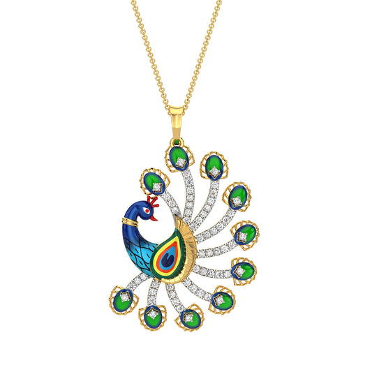 Gilded Peacock Diamond Pendant-Yellow Gold