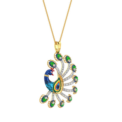 Gilded Peacock Diamond Pendant-Yellow Gold