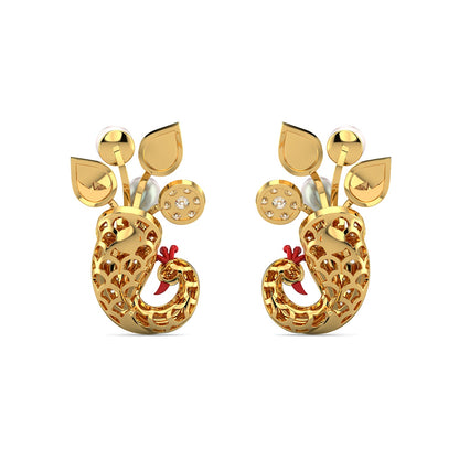 Azure Peacock Diamond Earrings-Yellow Gold