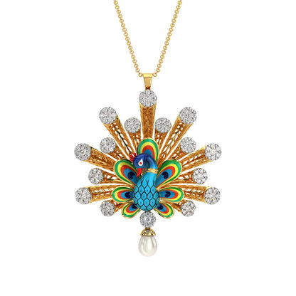 Radiating Peacock Pendant-Yellow Gold