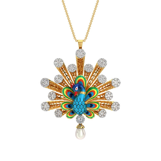 Radiating Peacock Pendant-Yellow Gold