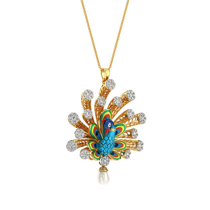Radiating Peacock Pendant-Yellow Gold