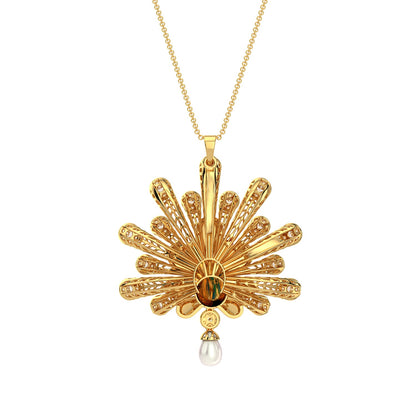 Radiating Peacock Pendant-Yellow Gold