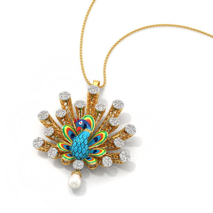 Radiating Peacock Pendant-Yellow Gold