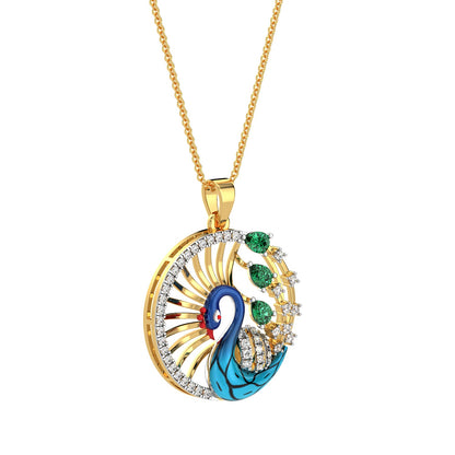 Serene Peacock Pendant-Yellow Gold