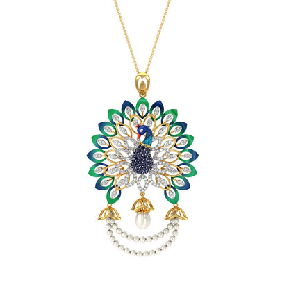 Regal Radiance Peacock Pendant-Yellow Gold