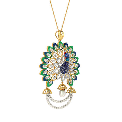 Regal Radiance Peacock Pendant-Yellow Gold