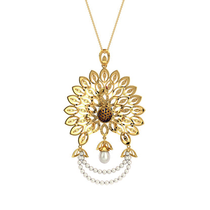 Regal Radiance Peacock Pendant-Yellow Gold
