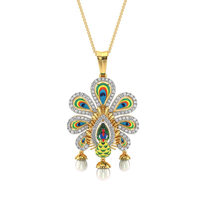 Aura Peacock Pendant-Yellow Gold