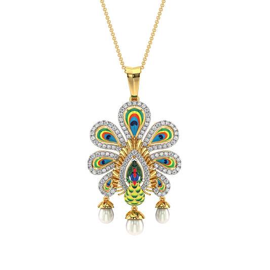 Aura Peacock Pendant-Yellow Gold