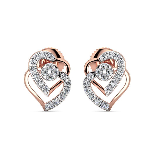Heart Diamond Earrings-Rose Gold
