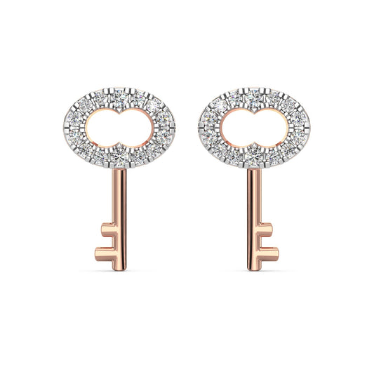Key Diamond Earrings-Rose Gold