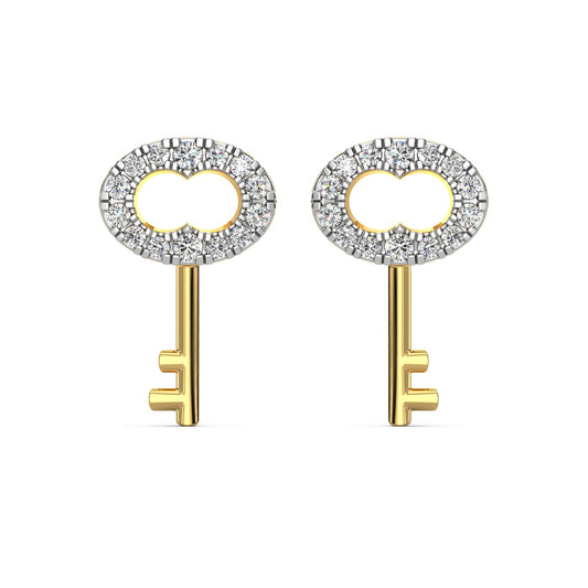 Key Diamond Earrings-Yellow Gold