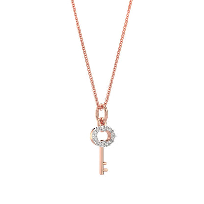 Key Diamond Chain Necklace-Rose Gold