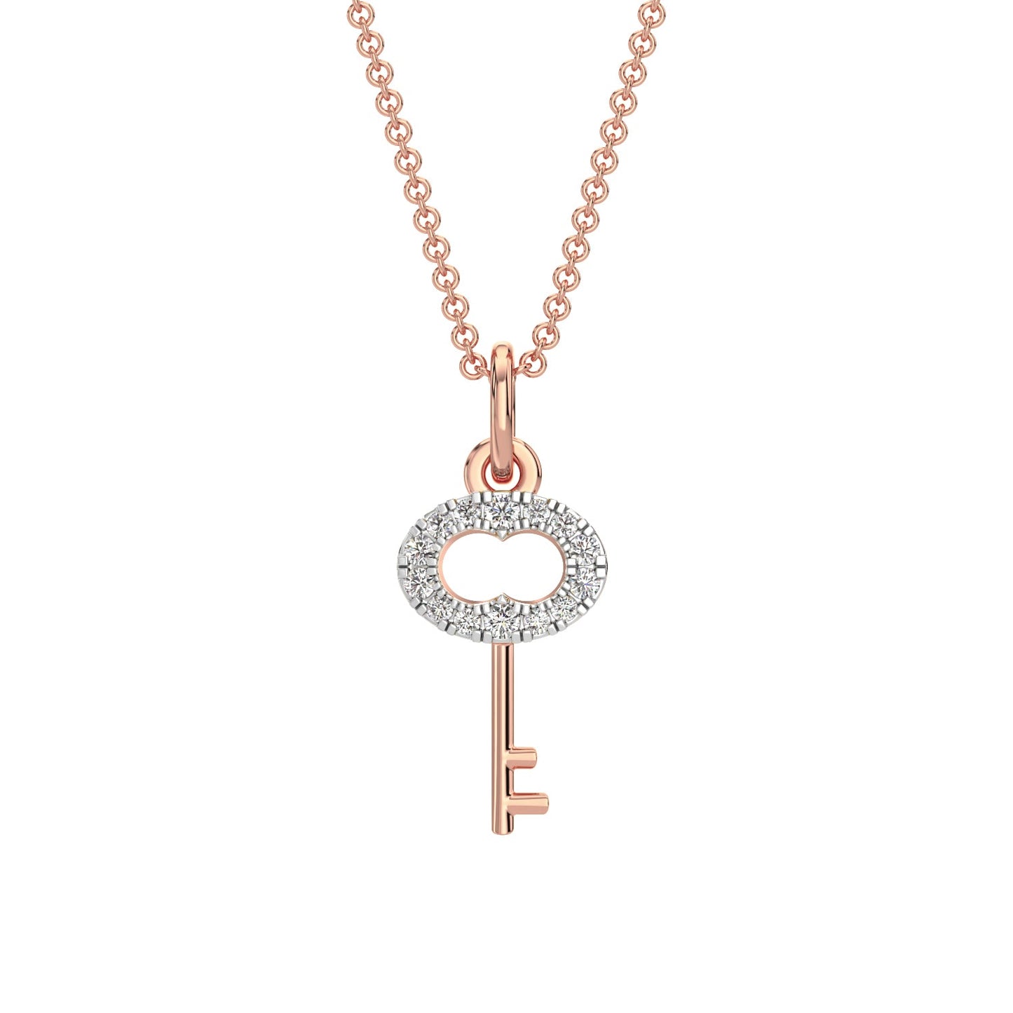 Key Diamond Chain Necklace-Rose Gold