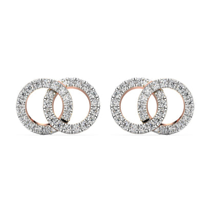 Dual Circle Diamond Earrings-Rose Gold